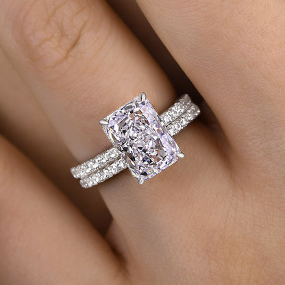 Gorgeous 3.5 Carat Radiant Cut Wedding Ring Set In Sterling Silver