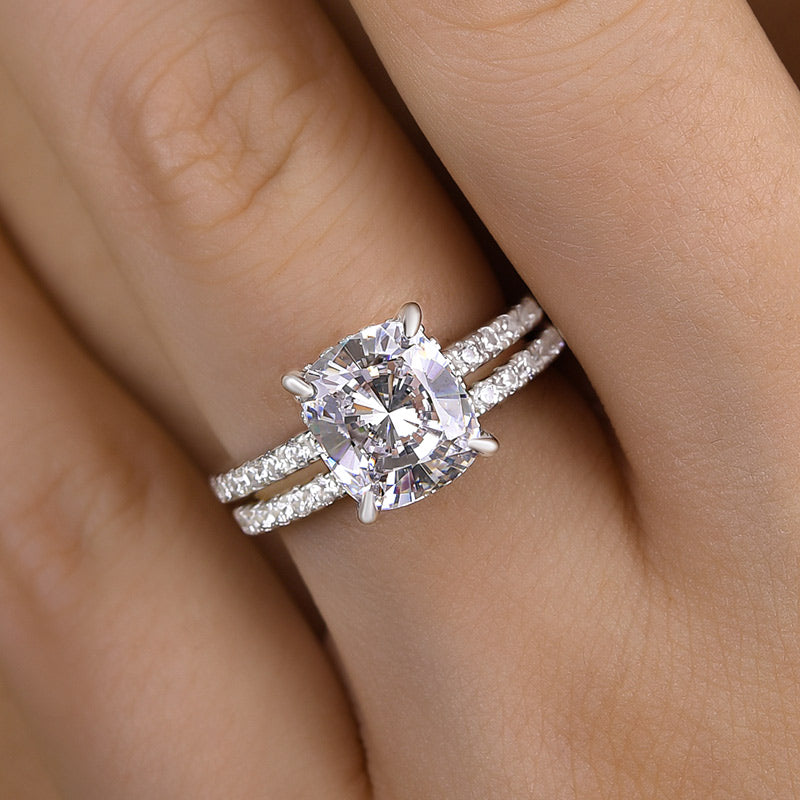 Stunning 3.0 Carat Cushion Cut White Sapphire Wedding Set In Sterling Silver