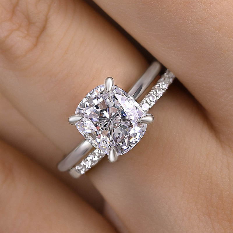 Classic 3.0 Carat Cushion Cut Bridal Set In Sterling Silver