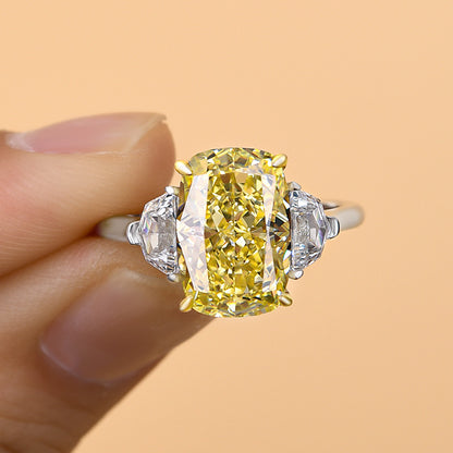 Sparkle Cushion Cut Three Stone Yellow Sapphire Engagement Ring In Sterling Silver