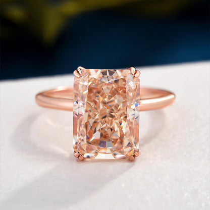 Elegant Rose Gold Radiant Cut Champagne Wedding Ring Set In Sterling Silver-Maxinejewelry