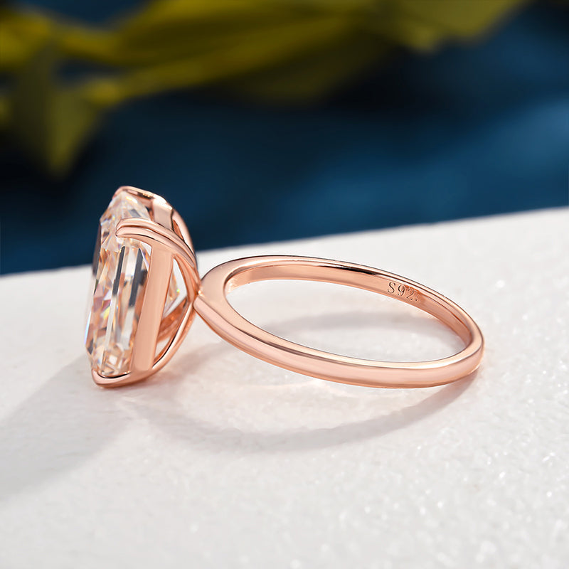 Elegant Rose Gold Radiant Cut Champagne Wedding Ring Set In Sterling Silver-Maxinejewelry