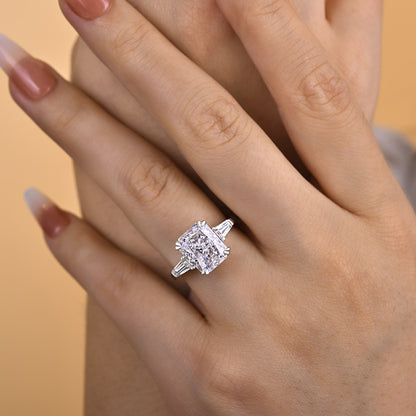 4.0 Carat Radiant Cut Three Stone Engagement Ring In Sterling Silver