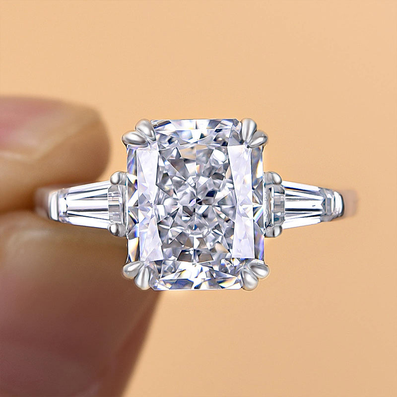 4.0 Carat Radiant Cut Three Stone Engagement Ring In Sterling Silver