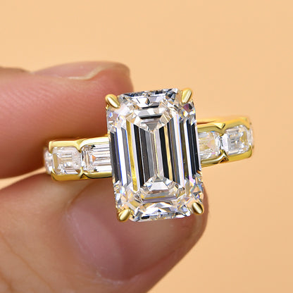 Gorgeous Yellow Gold Emerald Cut Engagement Ring In Sterling Silver