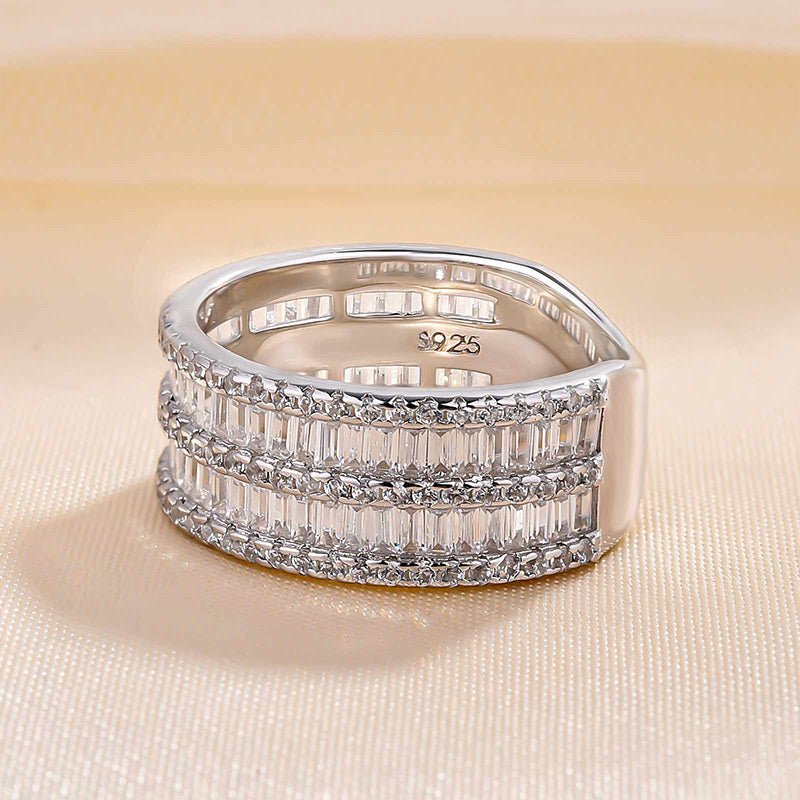 Sparkle Emerald Cut Women's Wedding Band In Sterling Silver