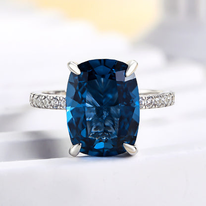 Exclusive Cushion Cut Montana Blue Sapphire Engagement Ring In Sterling Silver