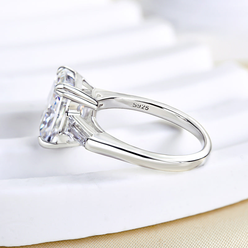 4.0 Carat Radiant Cut Three Stone Engagement Ring In Sterling Silver