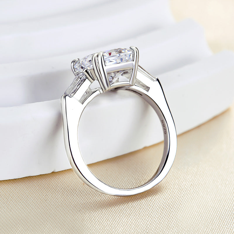 4.0 Carat Radiant Cut Three Stone Engagement Ring In Sterling Silver