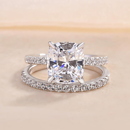 Stunning 3.0 Carat Cushion Cut White Sapphire Wedding Set In Sterling Silver