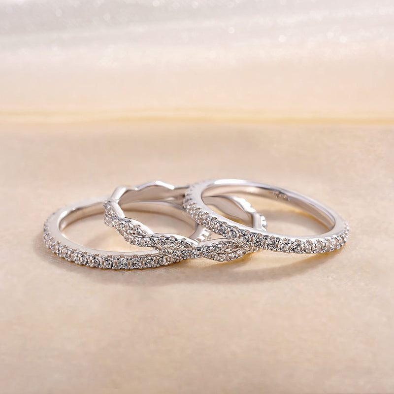 Classic Round Cut 3PC Wedding Band Set In Sterling Silver-Maxinejewelry