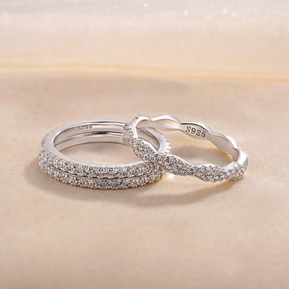 Classic Round Cut 3PC Wedding Band Set In Sterling Silver-Maxinejewelry