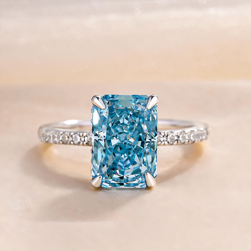 Exclusive Radiant Cut Light Aquamarine Blue Engagement Ring-Maxinejewelry