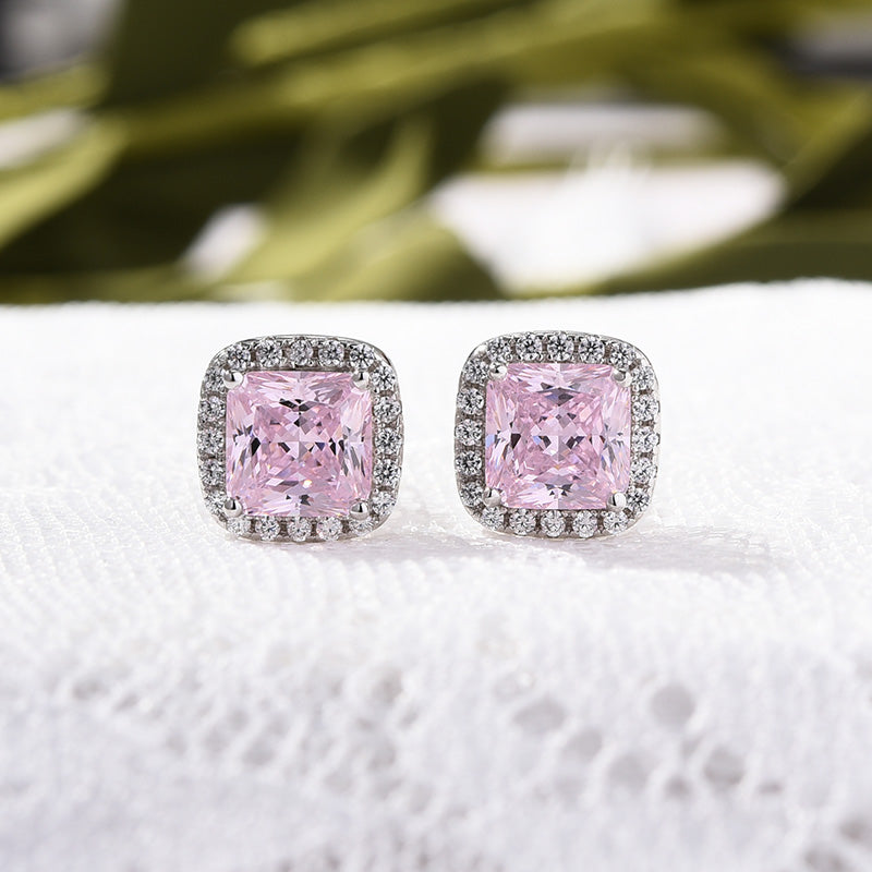 Elegant Pink Sapphire Sona Simulated Diamond 2PC Jewelry Set In Sterling Silver