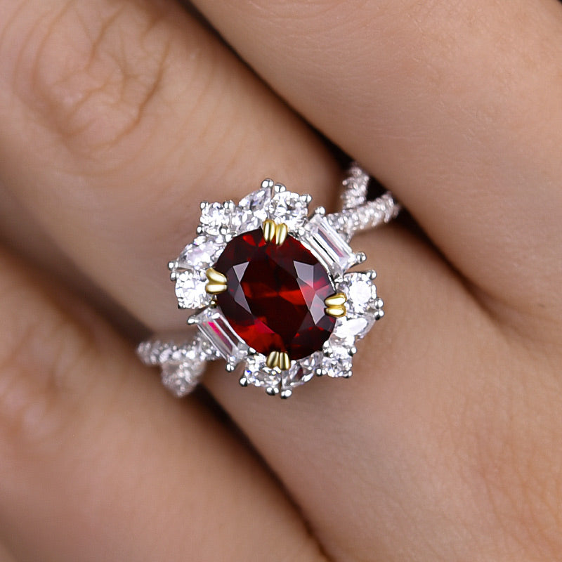 Vintage Twist 1.0 Carat Oval Cut Ruby Engagement Ring In Sterling Silver