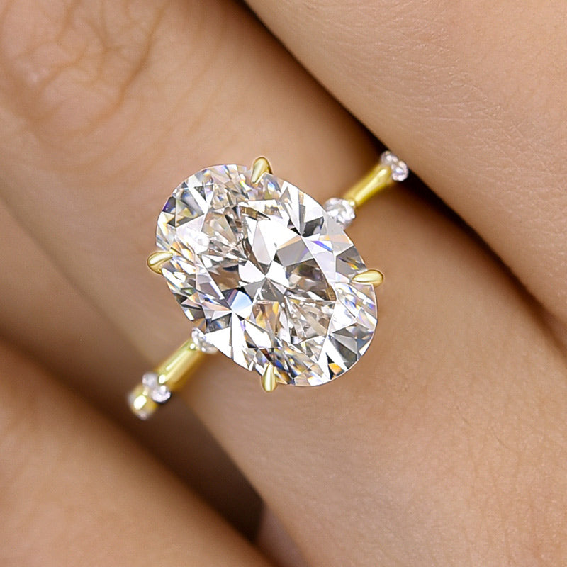 Sparkle Yellow Gold Oval Cut Engagement Ring In Sterling Silver