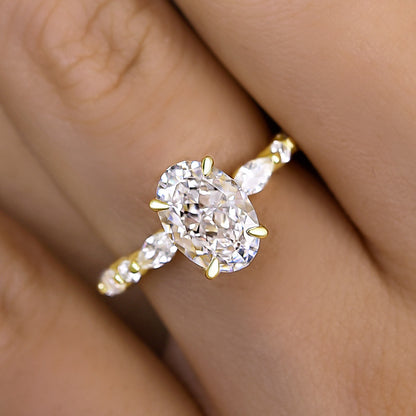 Sparkle Yellow Gold Oval Cut Engagement Ring In Sterling Silver