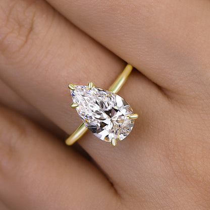 Classic Pear Cut Yellow Gold Engagement Ring In Sterling Silver