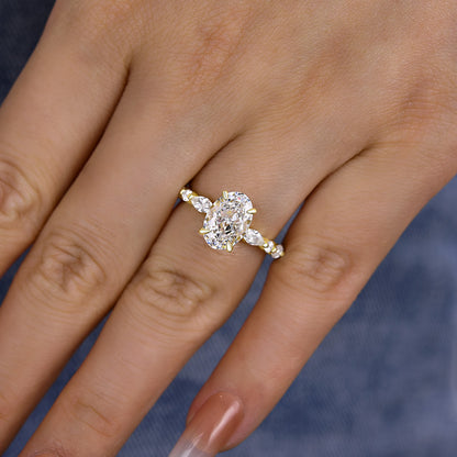 Sparkle Yellow Gold Oval Cut Engagement Ring In Sterling Silver