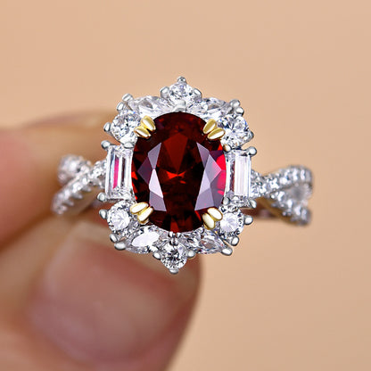 Vintage Twist 1.0 Carat Oval Cut Ruby Engagement Ring In Sterling Silver