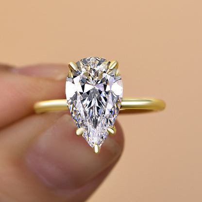 Classic Pear Cut Yellow Gold Engagement Ring In Sterling Silver