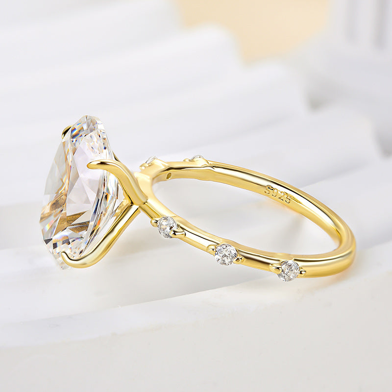 Sparkle Yellow Gold Oval Cut Engagement Ring In Sterling Silver