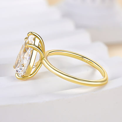 Classic Pear Cut Yellow Gold Engagement Ring In Sterling Silver