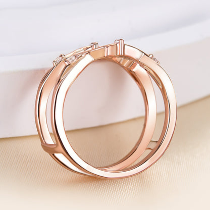 Elegant Rose Gold Round Cut Jacket Wedding Band In Sterling Silver