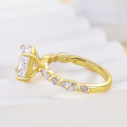 Sparkle Yellow Gold Oval Cut Engagement Ring In Sterling Silver