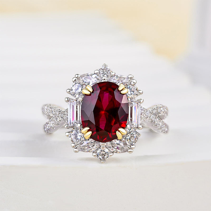 Vintage Twist 1.0 Carat Oval Cut Ruby Engagement Ring In Sterling Silver