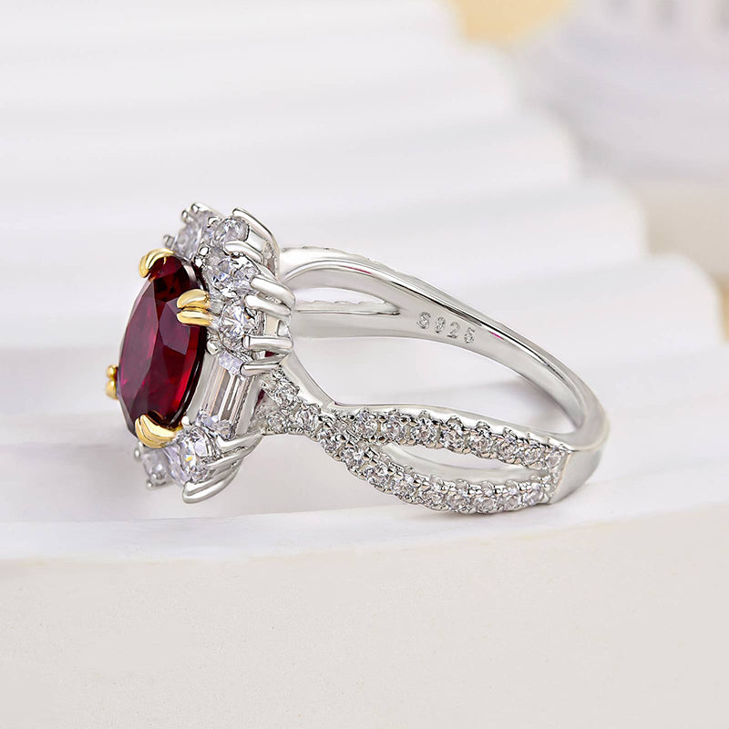 Vintage Twist 1.0 Carat Oval Cut Ruby Engagement Ring In Sterling Silver