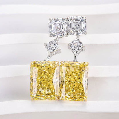 Elegant Radiant Cut Yellow Sapphire Women's Earrings In Sterling Silver