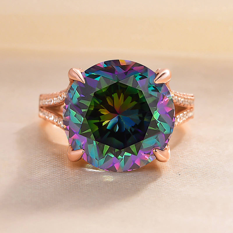 Luxurious Rose Gold Split Shank Round Cut Alexandrite Engagement Ring In Sterling Silver-Maxinejewelry