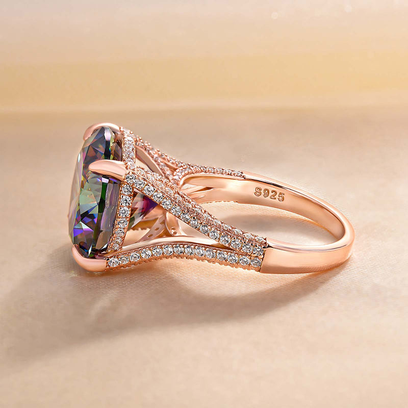 Luxurious Rose Gold Split Shank Round Cut Alexandrite Engagement Ring In Sterling Silver-Maxinejewelry