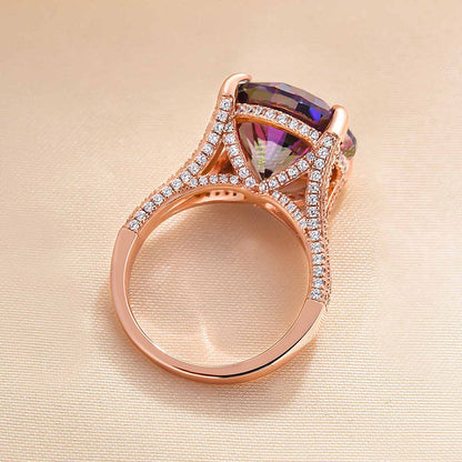 Luxurious Rose Gold Split Shank Round Cut Alexandrite Engagement Ring In Sterling Silver-Maxinejewelry