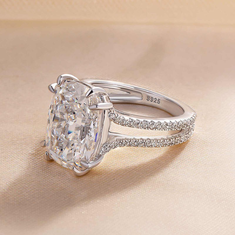 Gorgeous Split Shank Cushion Cut Engagement Ring In Sterling Silver-Maxinejewelry