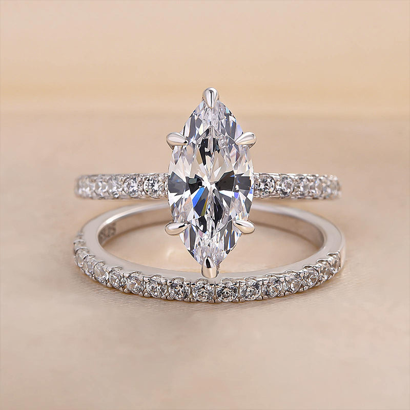 White Gold 1.5 Carat Marquise Cut Women's Wedding Set In Sterling Silver-Maxinejewelry