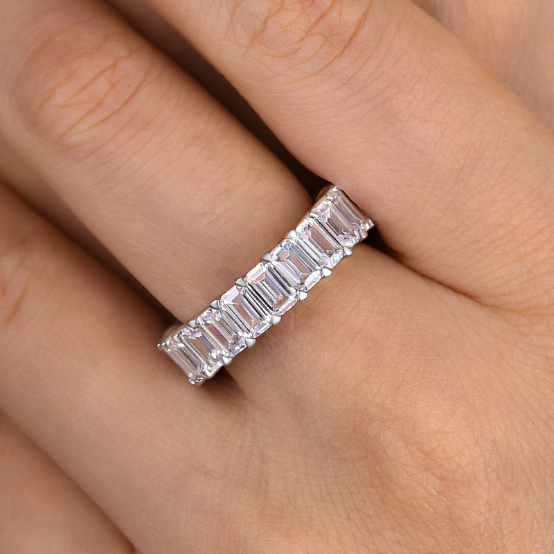 Eternity Emerald Cut Simulated Diamonds Women's Wedding Band