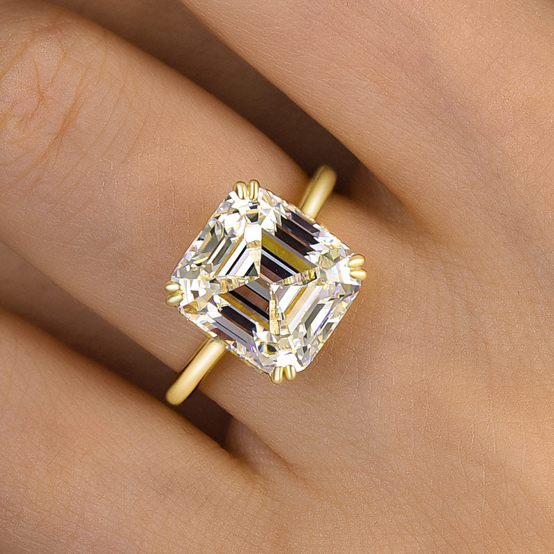 Exclusive Yellow Gold Emerald Cut Engagement Ring For Women In Sterling Silver