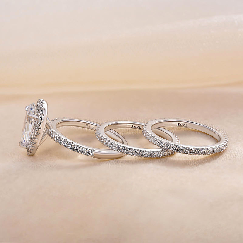 Exquisite Halo Pear Cut 3PC Wedding Ring Set In Sterling Silver-Maxinejewelry