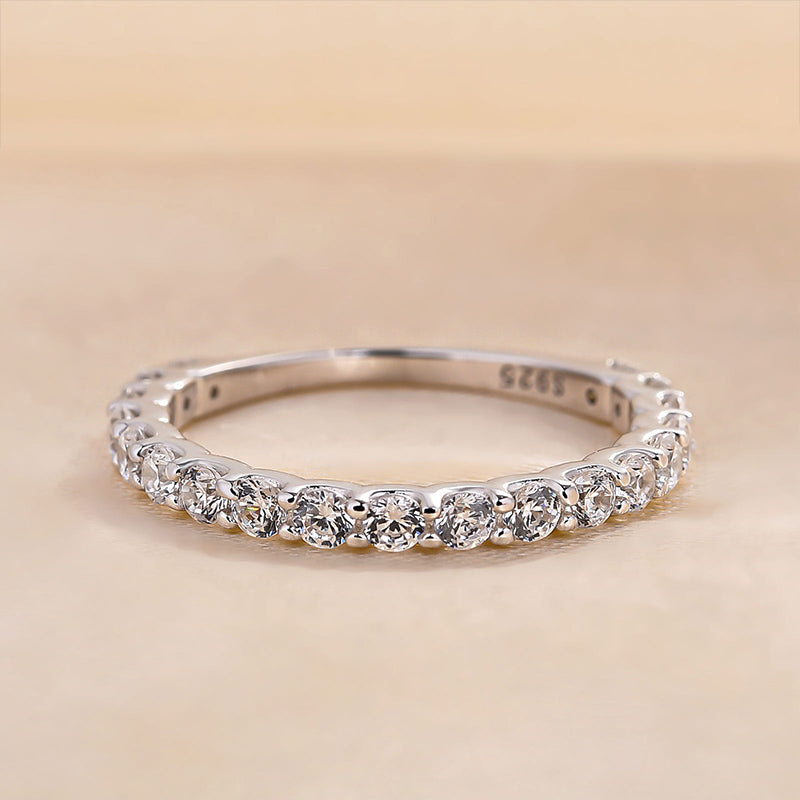 Elegant Round Cut Eternity Wedding Band In Sterling Silver-Maxinejewelry