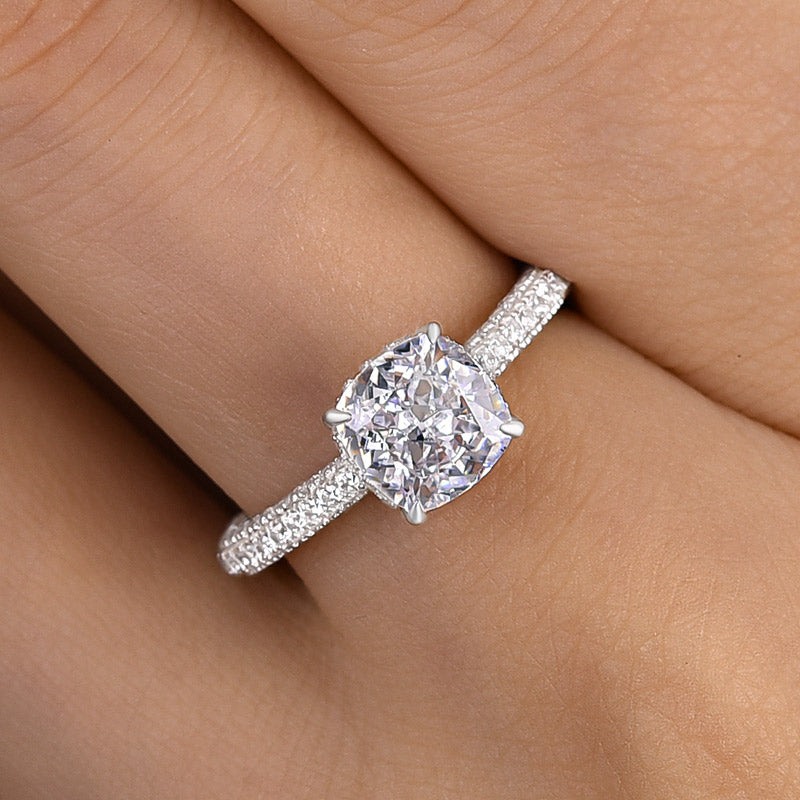 Desirable Crushed Ice Cushion Women's Engagement Ring In Sterling Silver