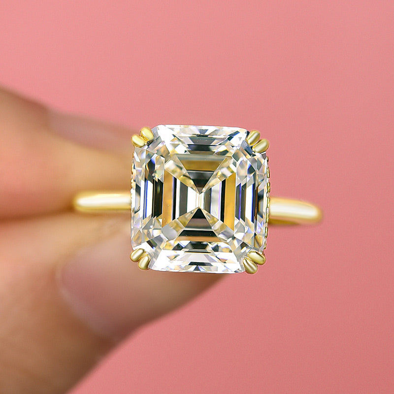 Exclusive Yellow Gold Emerald Cut Engagement Ring For Women In Sterling Silver