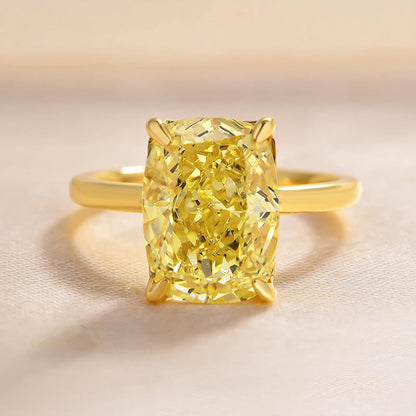 Stunning Yellow Gold Cushion Cut Yellow Sapphire Engagement Ring In Sterling Silver-Maxinejewelry