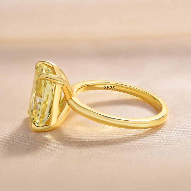 Stunning Yellow Gold Cushion Cut Yellow Sapphire Engagement Ring In Sterling Silver-Maxinejewelry