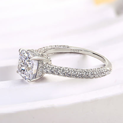 Desirable Crushed Ice Cushion Women's Engagement Ring In Sterling Silver