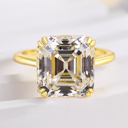 Exclusive Yellow Gold Emerald Cut Engagement Ring For Women In Sterling Silver