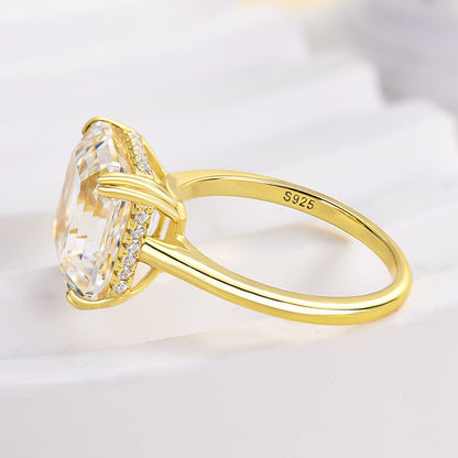 Exclusive Yellow Gold Emerald Cut Engagement Ring For Women In Sterling Silver