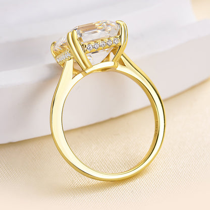 Exclusive Yellow Gold Emerald Cut Engagement Ring For Women In Sterling Silver