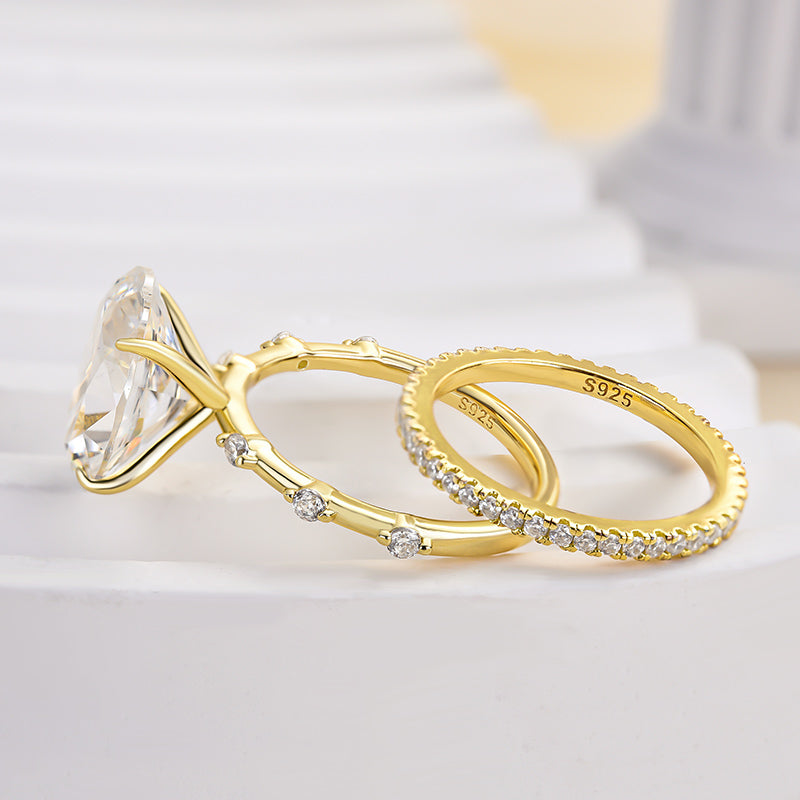 Sparkle Yellow Gold Oval Cut Wedding Ring Set In Sterling Silver